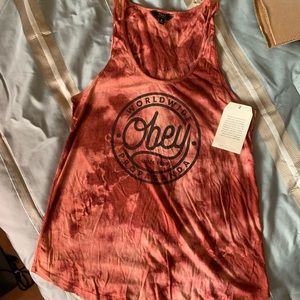 NWT Obey Propaganda Liberty Tank Burgundy Tie Dye